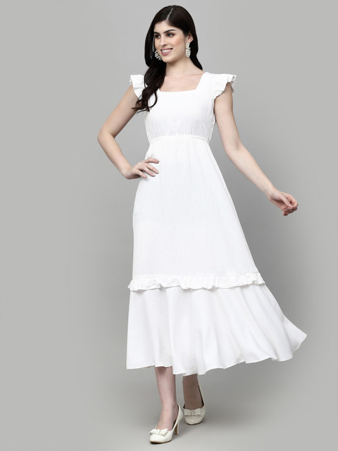 AAYU Women Maxi White Midi/Calf Length Dress