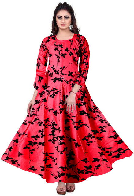zalya Women Gown Black, Red Maxi/Full Length Dress