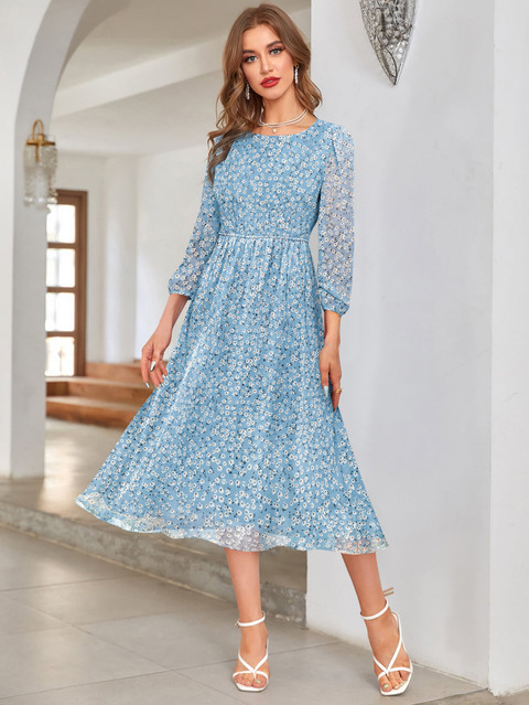 women fit and flare blue dress Fit and Flate Knit Dress main image 1
