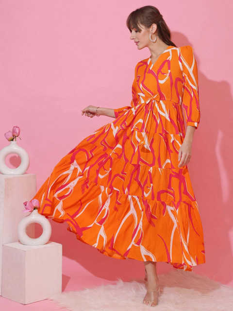 slim fit dress slacks Orange Cotton Poplin Fit and Flare Midi Empire Dress 30" / Petite (5'1" and below)