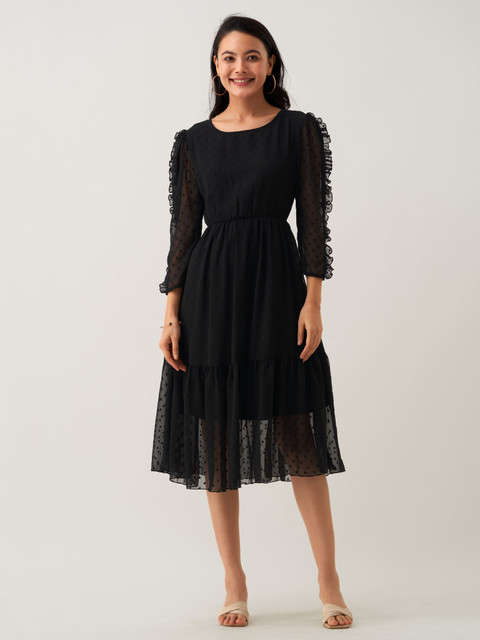 AASK Women Fit and Flare Black Below Knee Dress - Buy AASK Women Fit and  Flare Black Below Knee Dress Online at Best Prices in India | Flipkart.com