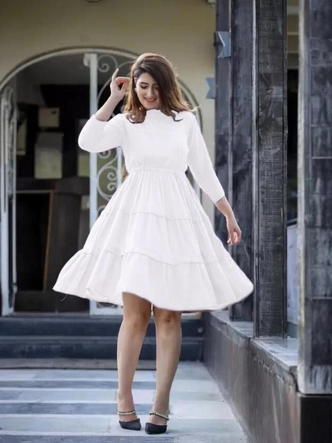 white knee length fit and flare dress Frank Lyman Knee-length Fit And Flare Dress Style 261404 Off-White / 10