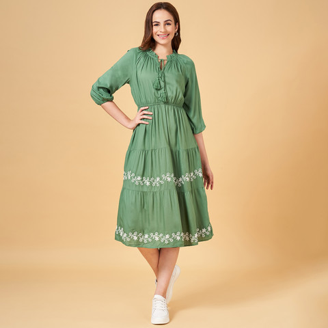 Honey By Pantaloons Women A-line Green Maxi/Full Length Dress