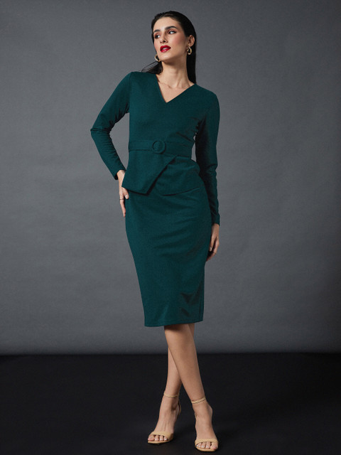 SASSAFRAS Women Bodycon Dark Green Below Knee Dress Buy - Main Image