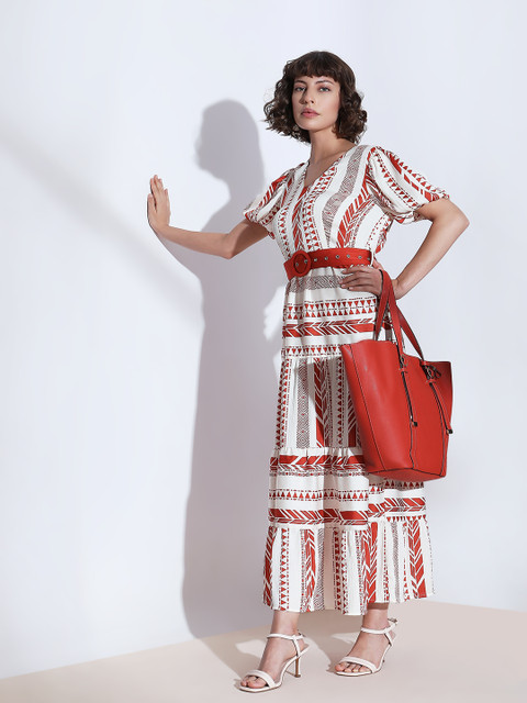 vero moda fit and flare dress VERO MODA Women Abstract Print Black Cotton Above Knee Length Fit and Flare  Dress main image 1