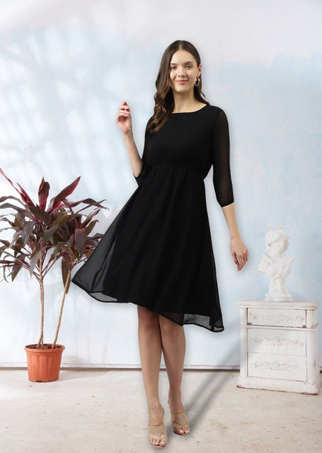 Toochki Women Fit and Flare Black Knee Length Dress - Buy Toochki Women Fit  and Flare Black Knee Length Dress Online at Best Prices in India