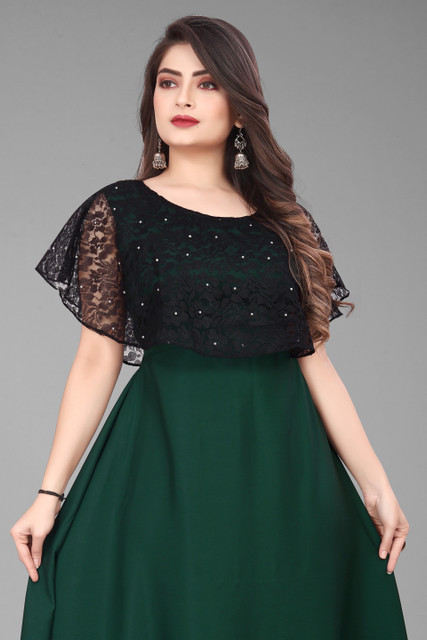 Qena Women Maxi Dark Green, Black Full Length Dress - Buy Qena Women Maxi Dark  Green, Black Full Length Dress Online at Best Prices in India | Flipkart.com