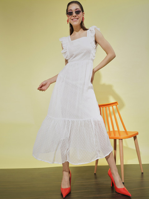 slim fit dress slacks Fit & Flare A-Line Midi Dress in White main image 1
