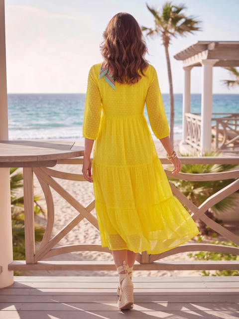 flare yellow dress Sleeveless Stretch Cady Fit And Flare in Yellow