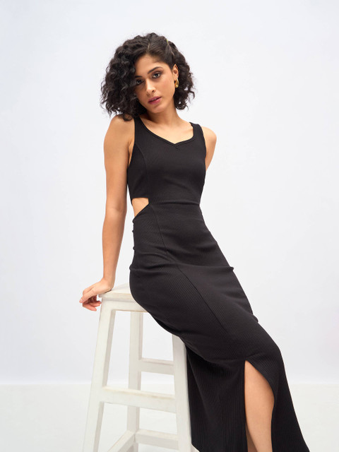 SASSAFRAS Women A-line Black Below Knee Dress - Buy SASSAFRAS Women A-line  Black Below Knee Dress Online at Best Prices in India | Flipkart.com