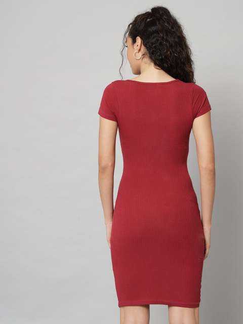 GUTI Women Bodycon Maroon Above Knee/Mid Thigh Length Dress view 4