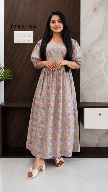 jaipur ladies dress PSD Women Fit and Flare Grey Midi/Calf Length traditional jaipur famous clothes