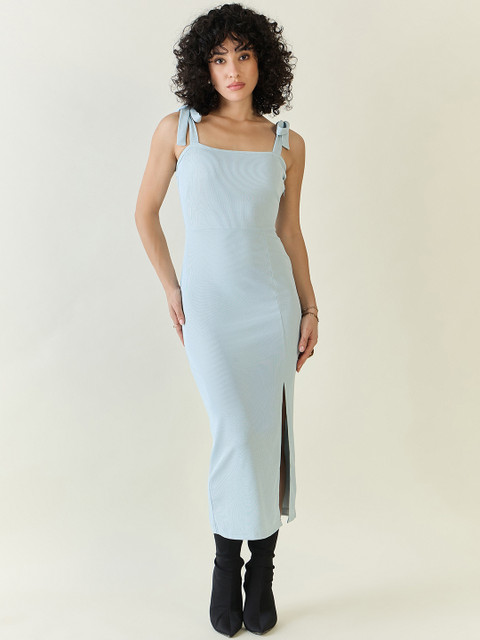 light blue bodycon dress long Shop the Lucia Sheer Sleeve Ruched Mini Dress in Light Blue main image 0