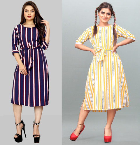tanvi creation Women Fit and Flare Purple Below Knee Dress