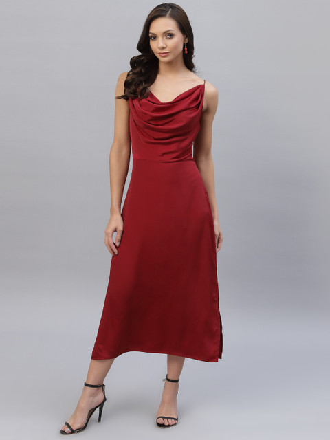AAYU Women A-line Maroon Below Knee Dress