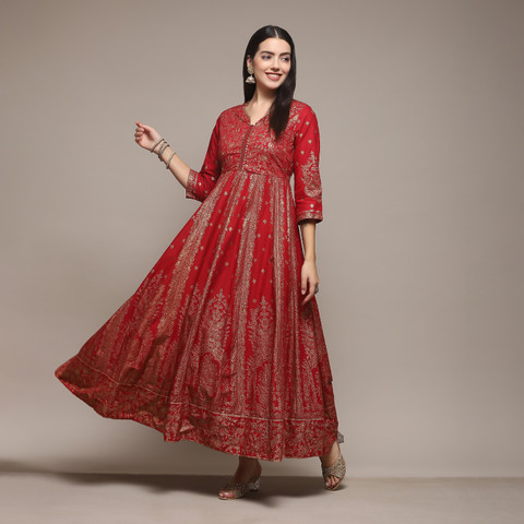 BIBA Women Fit and Flare Red, Gold Maxi/Full Length Dress - Buy BIBA Women  Fit and Flare Red, Gold Maxi/Full Length Dress Online at Best Prices in  India | Flipkart.com