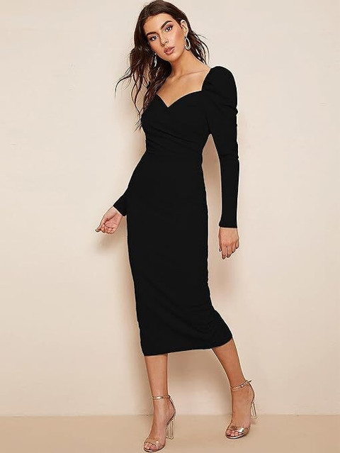 ladik way Women Bodycon Black Midi/Calf Length Dress - Buy ladik way Women Bodycon  Black Midi/Calf Length Dress Online at Best Prices in India | Flipkart.com