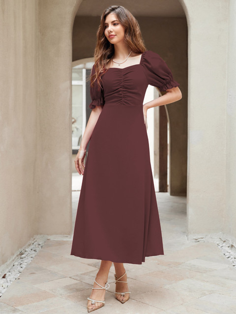 JENKRA Women A-line Brown Above Knee/Mid Thigh Length Dress - Buy JENKRA  Women A-line Brown Above Knee/Mid Thigh Length Dress Online at Best Prices  in India | Flipkart.com