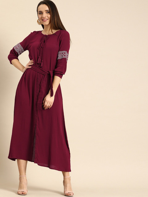 Dressberry Women Fit and Flare Maroon Midi/Calf Length Dress - Buy  Dressberry Women Fit and Flare Maroon Midi/Calf Length Dress Online at Best  Prices in India | Flipkart.com
