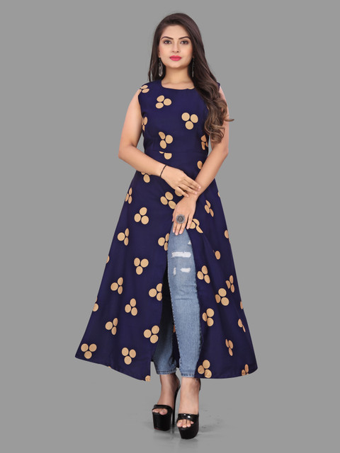 maruti fab Women Fit and Flare Dark Blue Knee Length Dress Buy