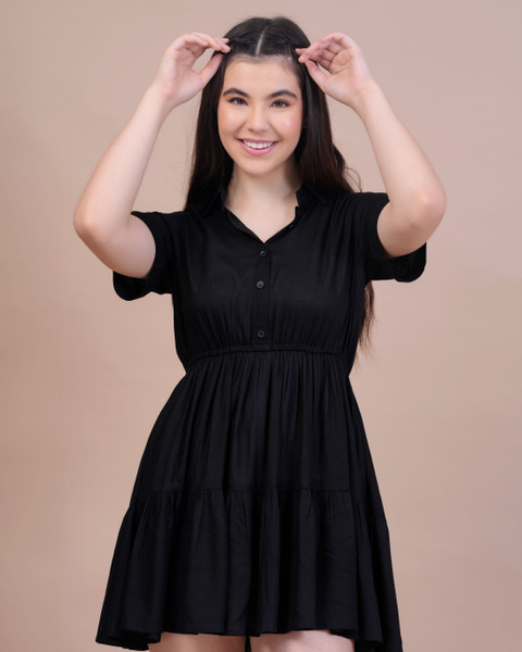 Qluture Women Fit and Flare Black Knee Length Dress - Buy Qluture Women Fit  and Flare Black Knee Length Dress Online at Best Prices in India | Flipkart .com