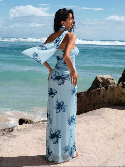 sachin and babi light blue dress Long Black Lace Mermaid Prom Dress with Lace-Up Back– PromGirl main image 0