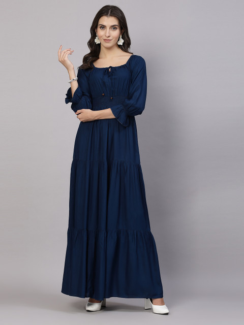blue dress for baby girl Hayley Flared Long Sleeved Organza Ankle Length Dress