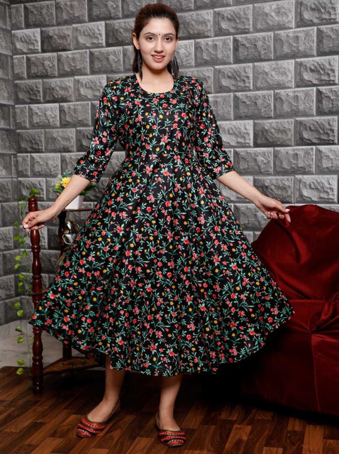 Fantasticss Women Fit and Flare Black Midi/Calf Length Dress