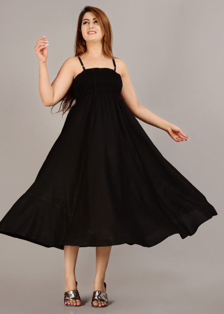 MEWEAR Women Fit and Flare Black Midi/Calf Length Dress