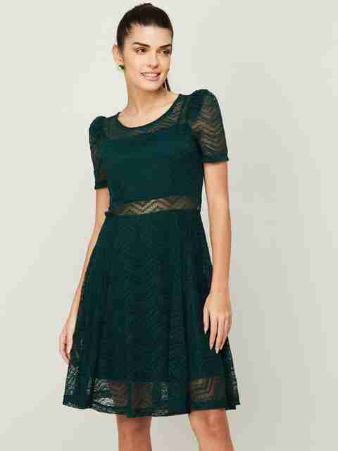 CODE by Lifestyle Women A-line Green Knee Length Dress - Buy CODE by  Lifestyle Women A-line Green Knee Length Dress Online at Best Prices in  India | Flipkart.com