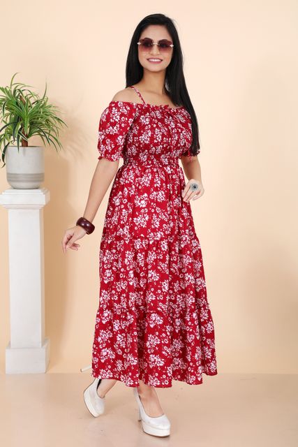 SHREESHYAMDARBAR Women Maxi Maroon Full Length Dress - Image 6