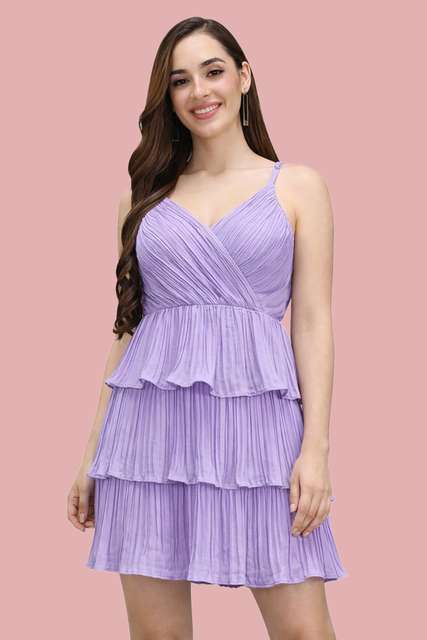 Women Layered Purple Above Knee/Mid Thigh Length Dress view 2