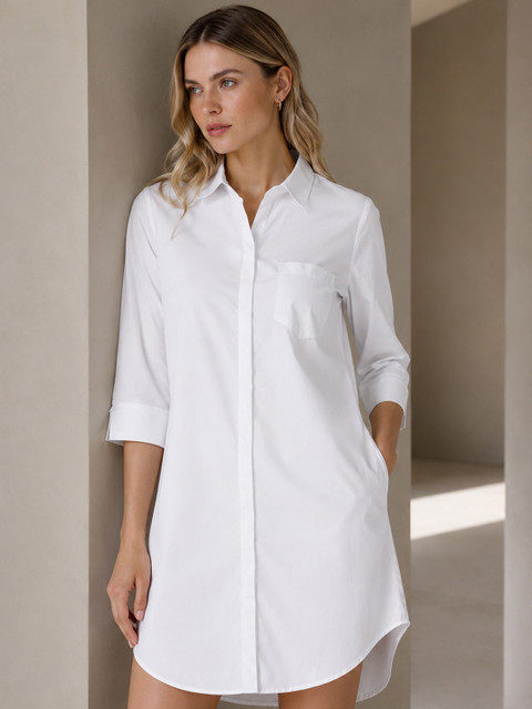women's white shirt dress knee length Hancock Women springrush
