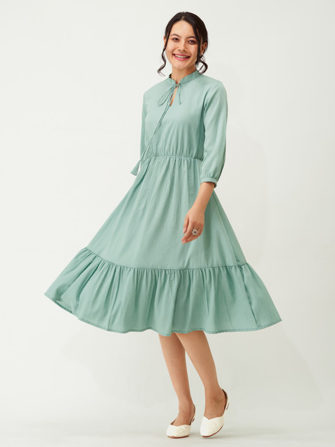 AASK Women Fit and Flare Light Green Midi/Calf Length Dress - Buy AASK  Women Fit and Flare Light Green Midi/Calf Length Dress Online at Best  Prices in India | Flipkart.com