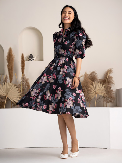 AASK Women Fit and Flare Black Below Knee Dress - Buy AASK Women Fit and  Flare Black Below Knee Dress Online at Best Prices in India | Flipkart.com