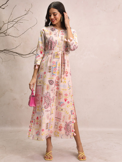knee length dresses for ladies Ziva Maternity & Feeding Cotton Midi Dress with Embroidered Lace Yoke   ZIVAMOMS