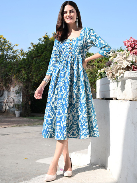Clory fashion Women Fit and Flare Blue Below Knee Dress - Buy Clory fashion  Women Fit and Flare Blue Below Knee Dress Online at Best Prices in India |  Flipkart.com