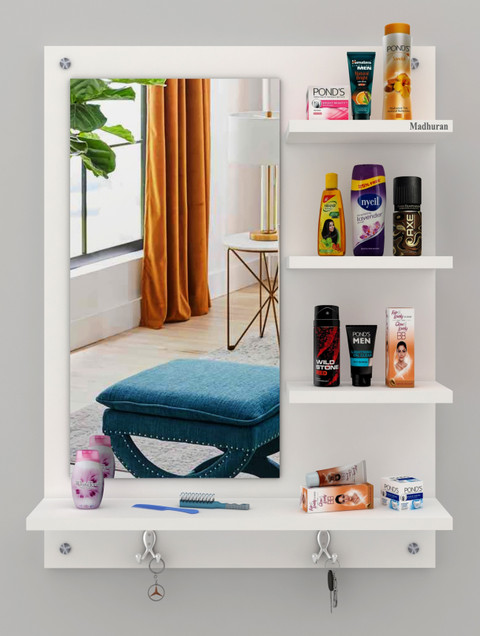 Madhuran Engineered Wood Wall Mounted Dressing Table Mirror with Shelves  White Engineered Wood Dressing Table Price in India - Buy Madhuran  Engineered Wood Wall Mounted Dressing Table Mirror with Shelves White  Engineered