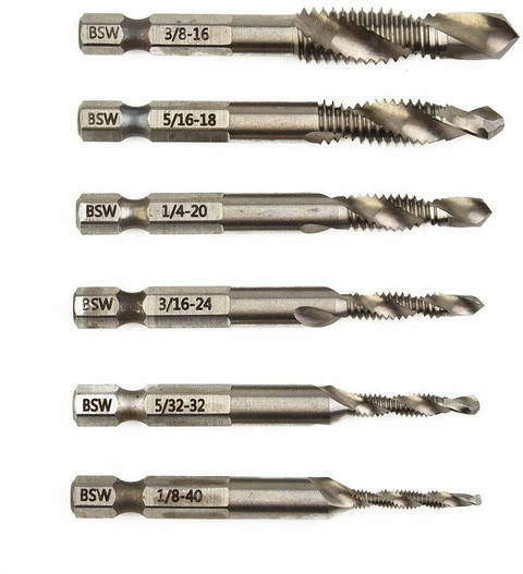 NITYA Pcs 1/8-3/8 BSW Thread HSS Combination Drill Tap Bit Set