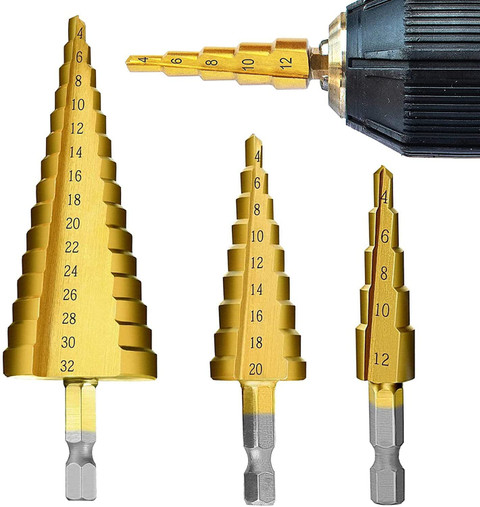 3pcs Large HSS Steel Step Cone Drill Titanium Bit Set Hole Cutter 4-12/20/32mm Tool Drill Bit