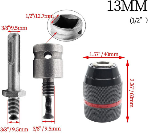 uptodatetools 13mm Keyless Metal Drill Chuck, with Inch Hex Shank