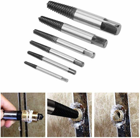 6-Piece Damaged Screw Extractor Set – Broken Bolt Remover Drill Bits, Carbon Steel