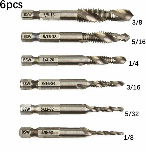 NITYA Pcs 1/8-3/8 BSW Thread HSS Combination Drill Tap Bit Set