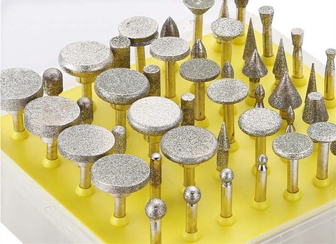 Luo Ke 50 Pcs Diamond Burr Set - 1/8" Shank Stone Carving Bits For Dremel Rotary Tools, 120 Grit, Various Shapes