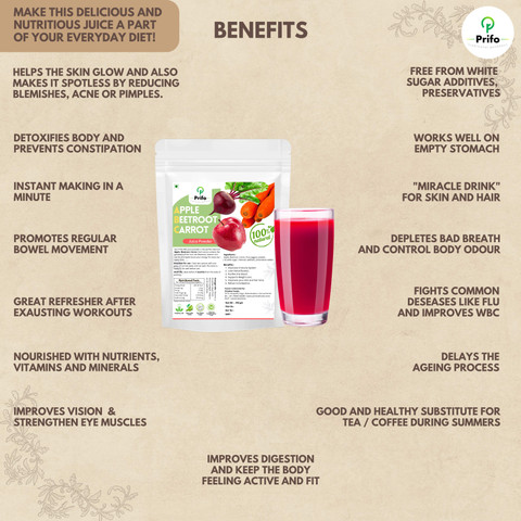 Prifo ABC Juice Powder Apple Beetroot Carrot|No White Sugar|500g