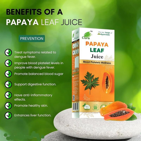 Cura Papaya Leaf Juice 500 ml Fresh Papaya Leaves| Helps to