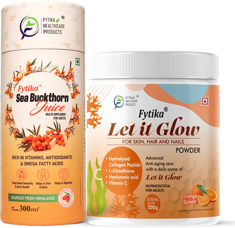 FYTIKA Sea Buckthorn Juice-300ml & Let it Glow Collagen Powder Orange Splash-200G Combo Price in India