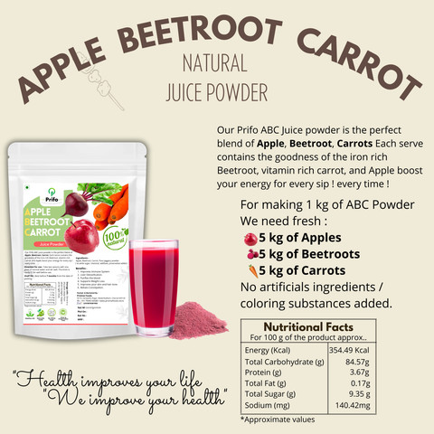 Prifo ABC Juice Powder Apple Beetroot Carrot|No White Sugar|500g