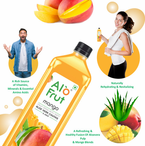 ALOFRUT Mango Aloevera Chunks Juice 300 ml Ready to Serve