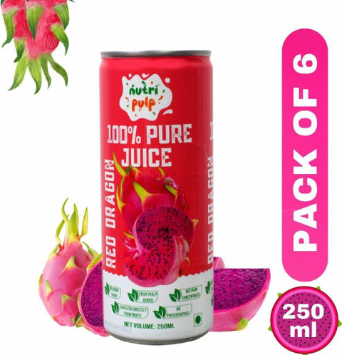 Nutripulp 100% Pure Red Dragon Fruit Juice, Pack of 6 Can | No